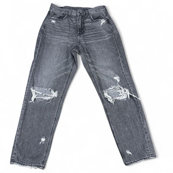 American Eagle Mom Jeans Womens Size 8 Black Distressed Y2K Highest Rise 90s - Picture 1 of 9
